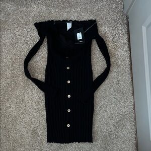 Fashion Nova Black Ribbed Long Sleeve Dress